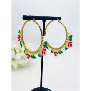 Beaded Rose Boho hoop earrings